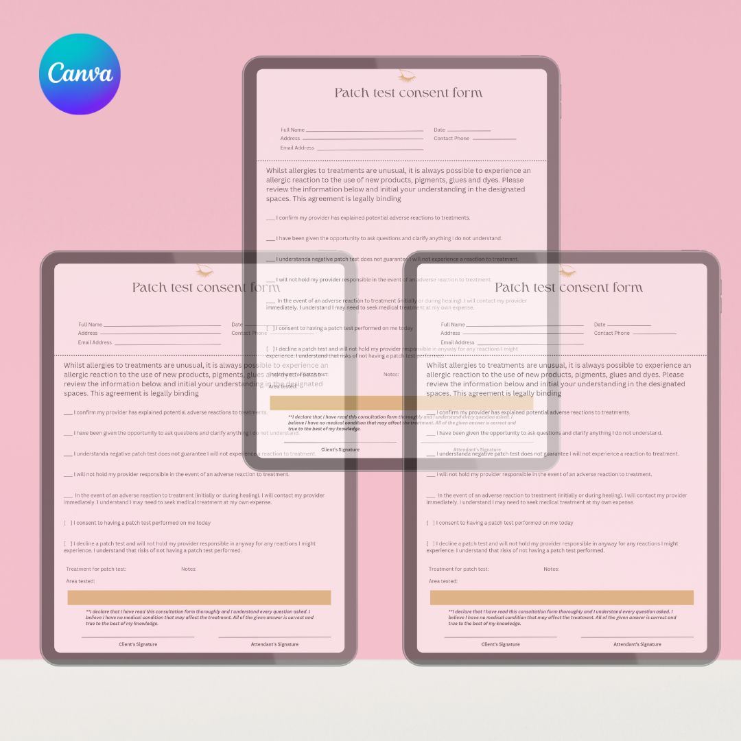 Lash tech client consultation form editable template