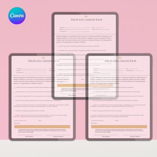 Lash tech client consultation form editable template